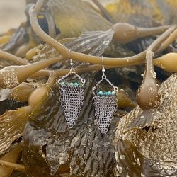 Zero Waste Repurposed Shark Chainmail Earrings Set with Turquoise